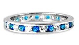 White Gold Plated Sterling Silver Created Sapphire & CZ Eternity Band Ring