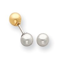 14k 2-Tone Reversible 5mm Ball Screw-Back Childrens Earrings