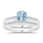 0.22 Cts Diamond & 0.72 Cts Aquamarine Matching Ring Set in 14K White Gold