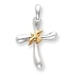 Sterling Silver Freeform Cross with Vermeil Dove Pendant with 20 Inch Sterling Silver Chain