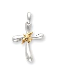 Sterling Silver Freeform Cross with Vermeil Dove Pendant QC4347"