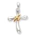 Sterling Silver Freeform Cross with Vermeil Dove Pendant with 20 Inch Sterling Silver Chain