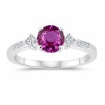 0.20 Cts Diamond & 1.29 Cts Pink Sapphire Engagement Ring in 14K White Gold