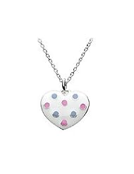 Silver White Polka Dot Heart Pendant Childrens Necklace (14 or 16 in)