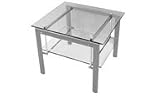 MHZ DISTRIBUTORS GLASS TOP END TABLE W/PWDR COAT SLVR FRAME & GLS SHELF