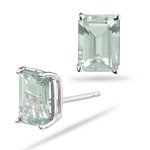7x5 mm Emerald Cut Green Amethyst Stud Earrings in 18K White Gold