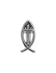 14K White Gold 13.75X06.25 Mm Fish With Cross Lapel Pin