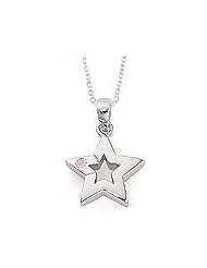 Young Girls Silver Star Pendant With Pink Sapphire (14 to 16 inches)