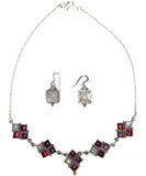 Antique Jewellery Earring & Necklace Sets Sterling Silver & Amethyst Garnet Rainbow Gemstones (gnklcs246)