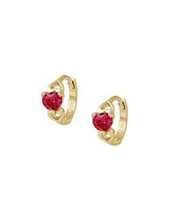 14K Gold Baby Heart July Birthstone Huggie Hoop Earrings For Girls