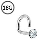 316L Surgical Steel Nose Screw Ring 2mm Round CZ 18G FREE Nose Ring Backing