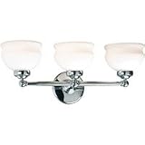 Kenroy Home 90523PN Shire 3-Light Vanity with White Opal Glass, Polished Nickel