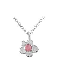 Girls Sterling Silver Resin Flower Pendant Necklace