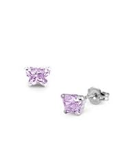 Children 14K White Gold Alexandrate C.Z. Butterfly Stud Earrings