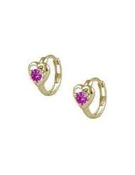 Baby 14K Yellow Gold Heart July Birthstone Huggie Hoop Earrings