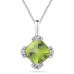 0.03 Cts Diamond & 1.02 Cts Peridot Pendant in 14K White Gold