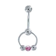 Intimpiercing Titan Banane in 1,6 x 10 mm + 5 mm Lochkugel und CBR mit rosa Klemmstein-Kugel