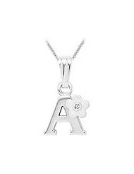Girls Jewelry - Silver Diamond Initial A Flower Pendant Necklace (14-16 in)