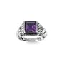 .925 Silver & Amethyst Square Cut Ring, Size 7