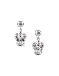 Girls Sterling Silver Dangling Pink Sapphire Angel Push On Earrings