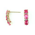 14K Gold Diamond and Three Stone Pink Sapphire Earring