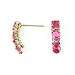 14K Gold Diamond and Three Stone Pink Sapphire Earring