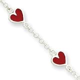 Sterling Silver Enamal Red Heart Childrens Bracelet - 6 Inch - Spring Ring - JewelryWeb