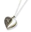 Sterling Silver Marcasite & Mother of Pearl Locket Necklace with 24 Inch Chain