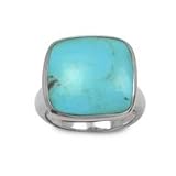 .925 Silver and Turquoise Flat Rectangular Ring, Sizes 6-8