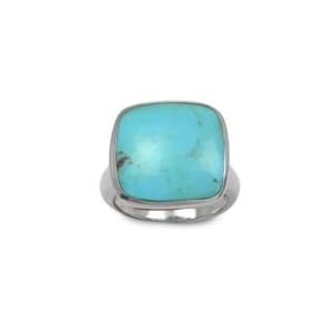.925 Silver & Turquoise Flat Rectangular Ring, Size 6