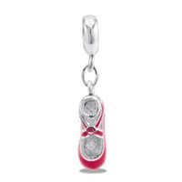 DaVinci Baby Pink Single Ballet Slipper Shoe Dangle with Pink CZ Accent European/Memory Dangle Charm/Bead Double Sterling Layered Bead - Fits Pandora Bracelets