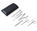 Deluxe INOX Stainless Steel 7 piece Manicure Set in Black Leather case by Erbe, Solingen