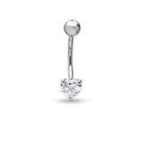 014 Gauge Belly Button Ring with Heart-Shaped Cubic Zirconia in 10K White Gold GOLD BODY