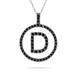 0.73 Cts Black Diamond Initial D Pendant in 14K White Gold