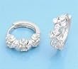 Sterling Silver CZ Huggie Earrings - Flowers, Size: 18mm x 6mm