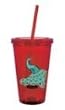 Peacock 16oz Double Wall Acrylic Reusable Spirit Tumbler Cup with Straw-BPA FREE