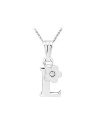 Sterling Silver Diamond Initial L Pendant Girls Necklace (14-16 in)