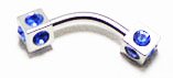 Body Jewelry - Steel Blue Rhinestone Cubed Eyebrow Bar (18g) - Curved Barbell (1pc)