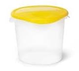 Rubbermaid 5728-24 Semi-Clear Polypropylene Round Storage Containers. Temperature range -20° F/-34° C to 212° F/100° C. NSF certified and commercial dishwasher safe. 22 quart size, case size 6.