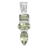 .925 Silver & Green Amethyst 3-Stone Large Pendant