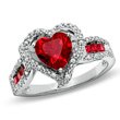 ZALES Heart-Shaped Lab-Created Ruby Ring in Sterling Silver with Diamond... by 