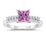 0.30 Cts Diamond & 1.04 Cts Pink Sapphire Engagement Ring in 14K White Gold