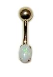 Genuine Opal 14 karat Gold Belly Button Ring October Birthstone