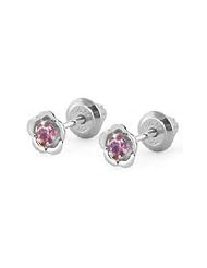 14K White Gold June Birthstone Rhodolite Flower Baby Girls Earrings
