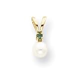 14k 4mm White Cultured Pearl and .03ct. Emerald Pendant