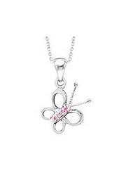 Young Girls Silver Butterfly Pendant With Pink Sapphire (14 to 16 inches)