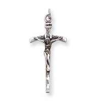 Sterling Silver Antiqued Crucifix Pendant with 20 Inch Sterling Silver Chain