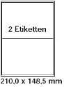 pripa Etikettenformat 210 x 148, 50 Blatt DIN A4 selbstklebende Etiketten. Der Einzelbogen ist aufgeteilt in2 Etiketten pro Bogen = 2 x DIN A5 quer,100Etiketten/Pack.