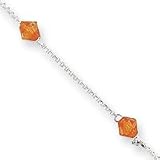 Sterling Silver 10inch Polished Orange Crystals Anklet