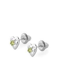 14K White Gold August Birthstone Peridot Heart Earrings For Girls
